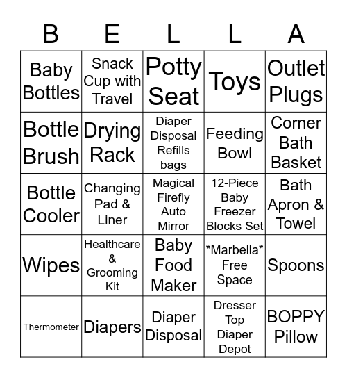 Yesenia's Baby Shower BINGO Card