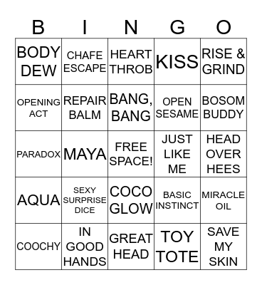 Pure Romance Bingo  Bingo Card