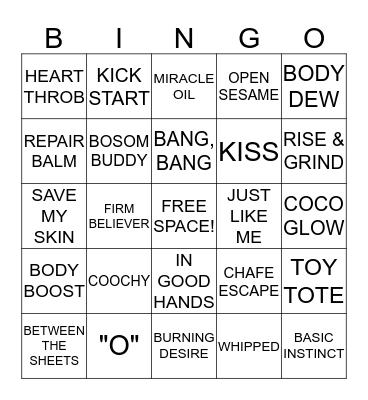 Pure Romance Bingo  Bingo Card