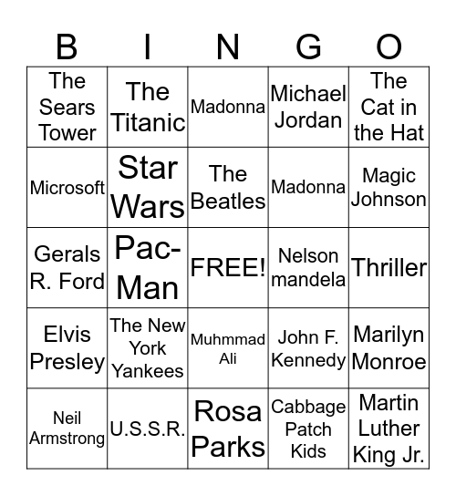 DECADE BINGO Card