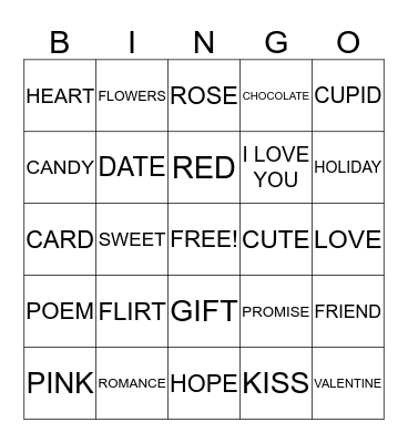 VALENTINES BINGO Card