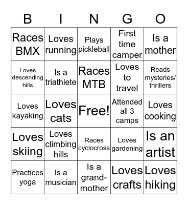 Summer Camp Get to Know You Bingo Card