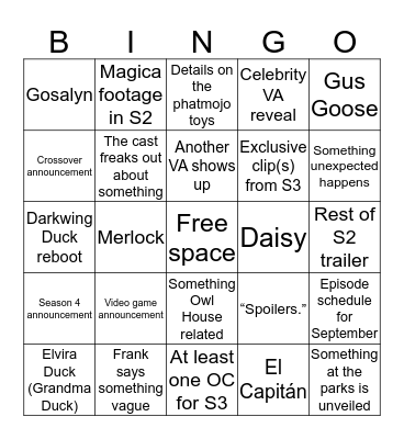 DT SDCC 2019 bingo Card
