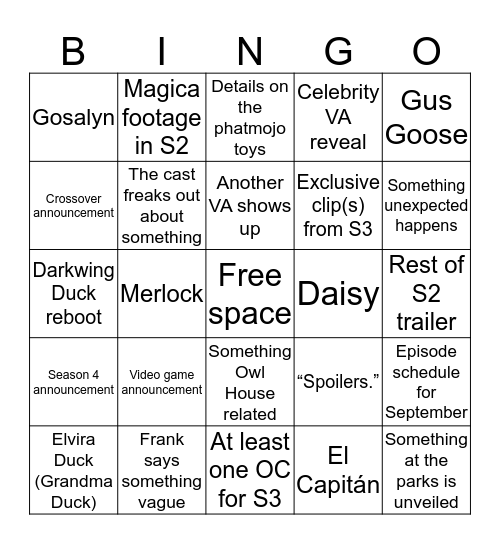 DT SDCC 2019 bingo Card