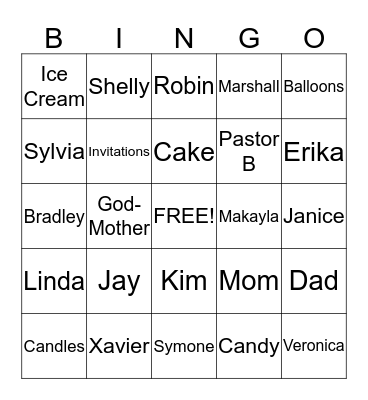 Sylvia's Bingo Card