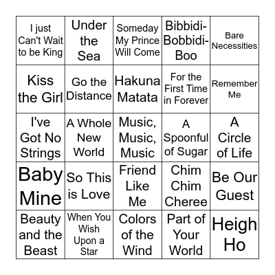 Disney Music from Disney Films Bingo Card