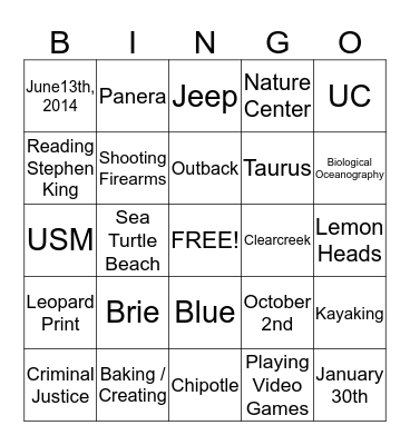 Ashley's Shower Bingo Card