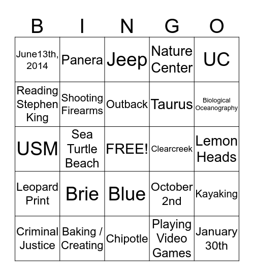 Ashley's Shower Bingo Card