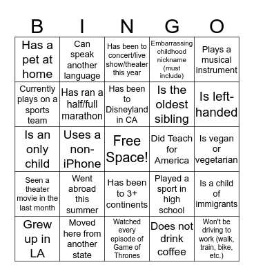 #BingoTogether Bingo Card