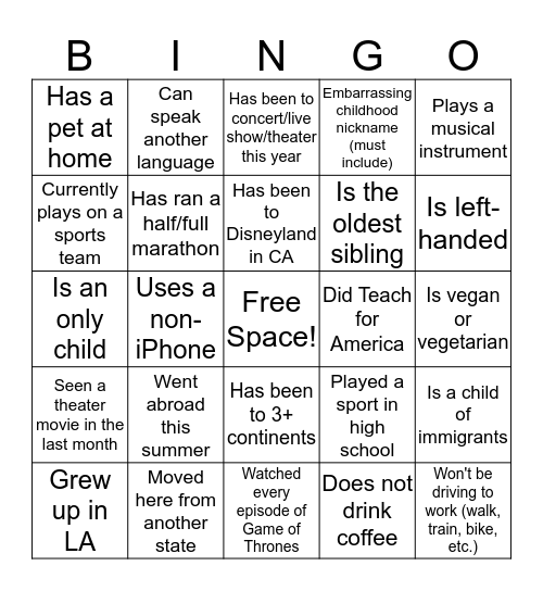 #BingoTogether Bingo Card