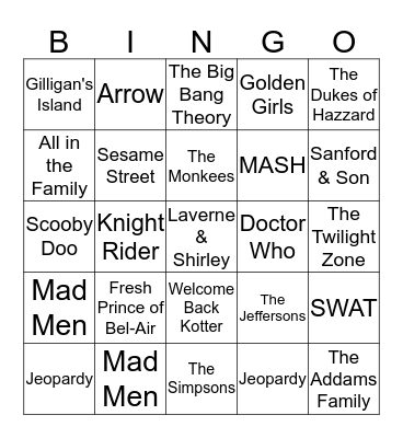 TV Theme Shows Bingo Card
