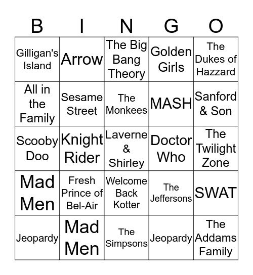 TV Theme Shows Bingo Card