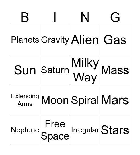 Galaxy Bingo Card
