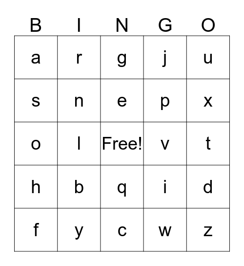 Alphabet Bingo Card