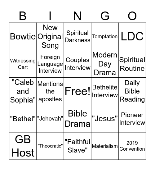 JW Broadcast Bingo Card