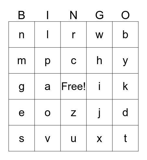 Alphabet Bingo Card