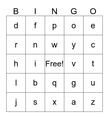 Alphabet Bingo Card