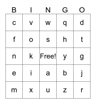Alphabet Bingo Card