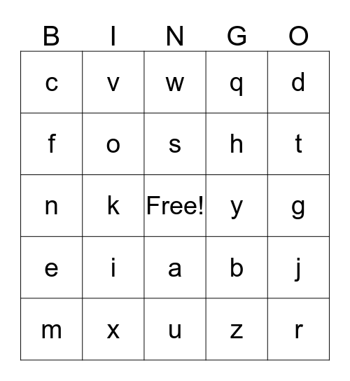 Alphabet Bingo Card