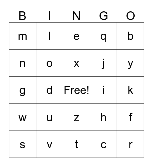 Alphabet Bingo Card