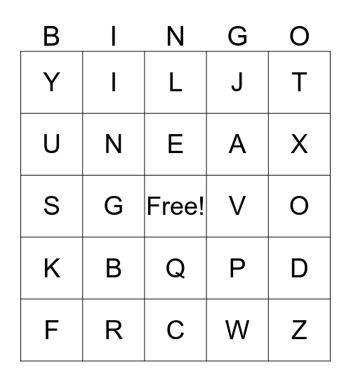 Alphabet Bingo Card