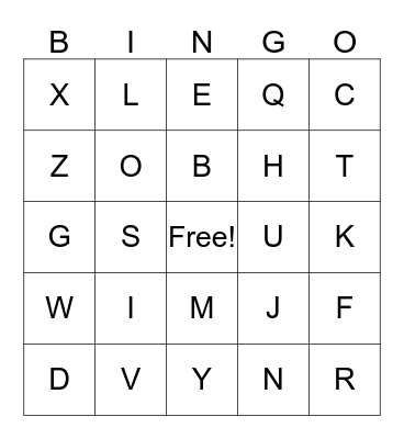 Alphabet Bingo Card