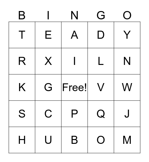 Alphabet Bingo Card