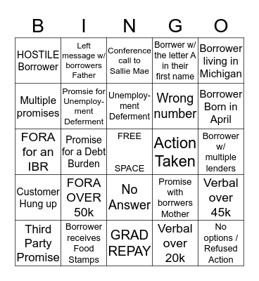 SAC Bingo Card