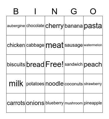 Food Bingo Card