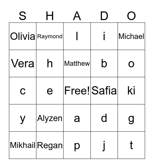 Orange House Rec Social Bingo Card