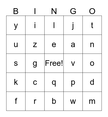Alphabet Bingo Card