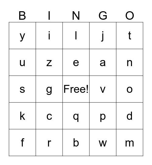 Alphabet Bingo Card