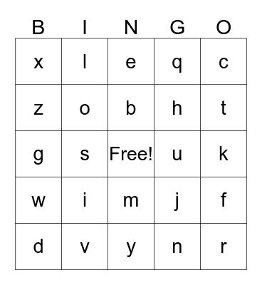 Alphabet Bingo Card