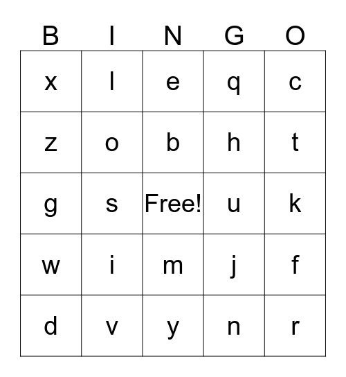 Alphabet Bingo Card