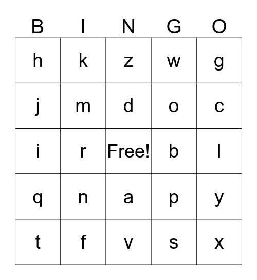 Alphabet Bingo Card