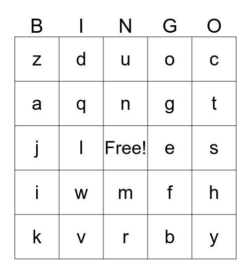 Alphabet Bingo Card