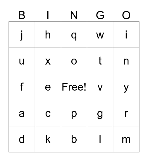 Alphabet Bingo Card