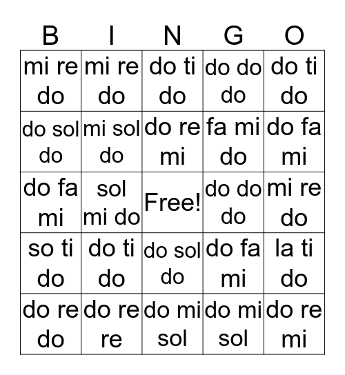 Solfege Bingo Card