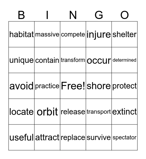 Conjunction Bingo Card