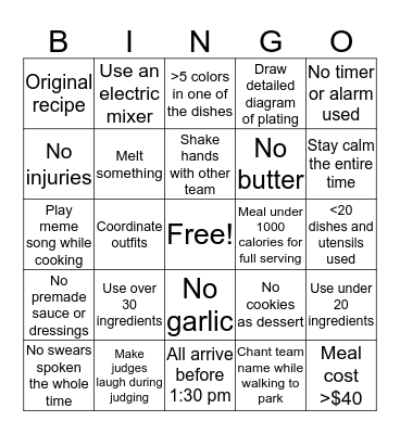 Kitchen Combat Bingo Card