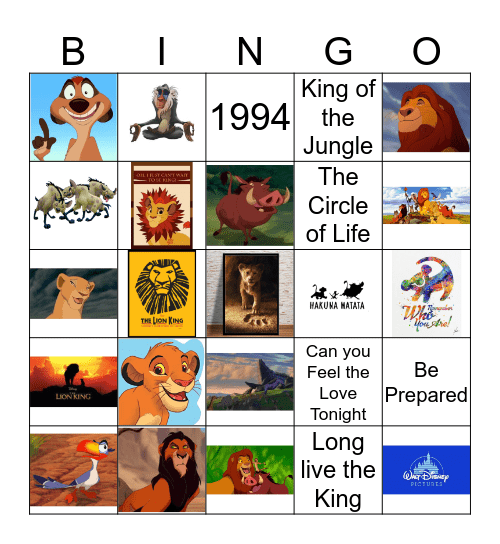 The Lion King Bingo Card