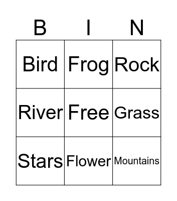 Nature Bingo Card