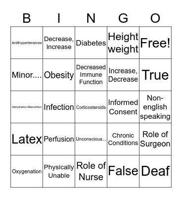 Pre OP Bingo Card