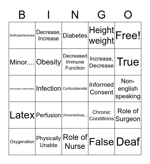 Pre OP Bingo Card