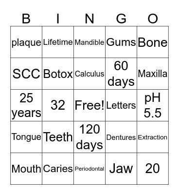 Dental Health Bingo Card