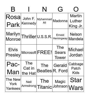 DECADE BINGO Card