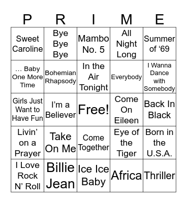 Prime Day 2019 Music Bingo Card