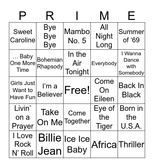 Prime Day 2019 Music Bingo Card
