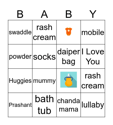 Neha's Baby Shower Bingo Card