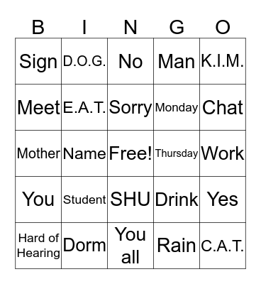 SHU ASL Bingo Card